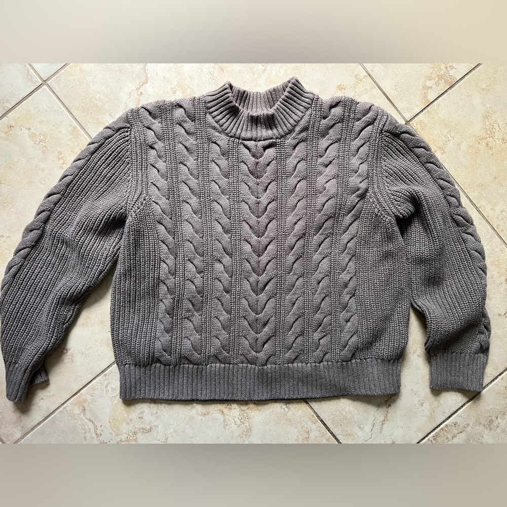 ‼️NWOT: Pact Organic Cable Knit Grey Sweater - XL - Picture 2 of 5